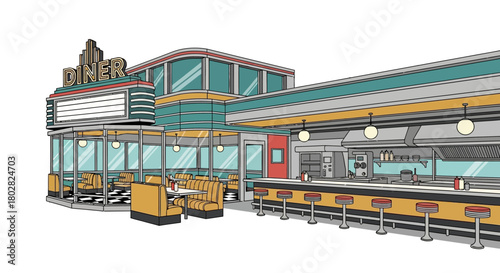 Classic American Diner Retro Architecture and Design.