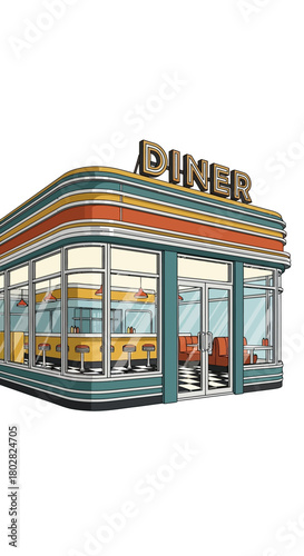 Classic American Diner with Retro Architecture and Design.