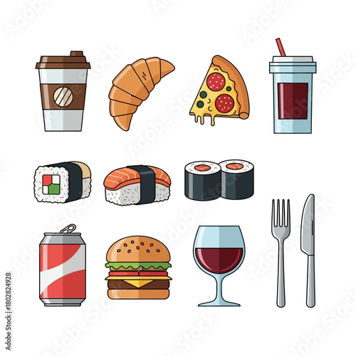 Collection of Fast Food and Drinks Icons.