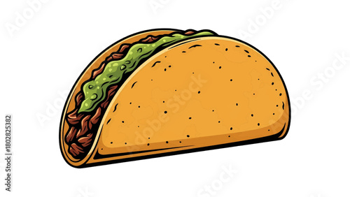 Vector illustration of closeup of a delicious taco with meat and guacamole filling isolated on transparent background 