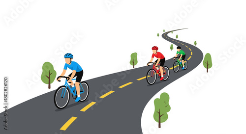 Cyclists riding bicycles on a winding road.
