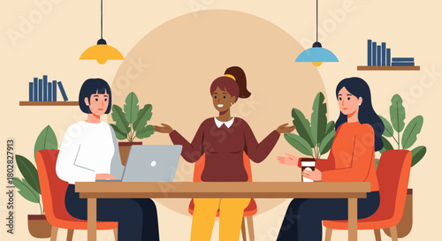 Dynamic professional women collaborating actively in a modern office setting, sharing innovative ideas and fostering successful teamwork during a business meeting