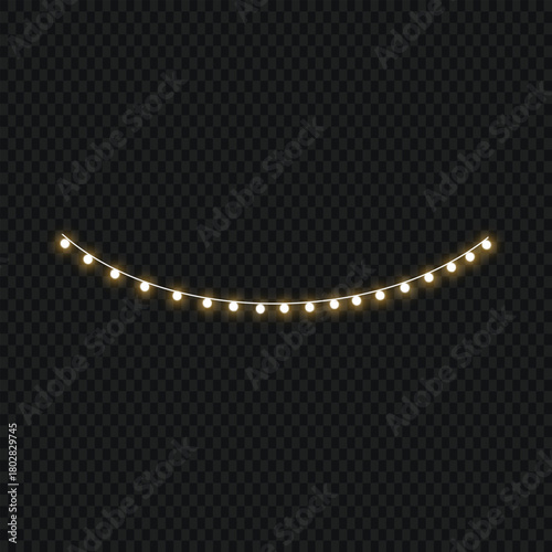 A string of warm white fairy lights glowing softly on a dark transparent background