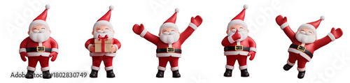 Cute 3D Chibi Santa Claus – 5 Poses Pack PNG Transparent Background
