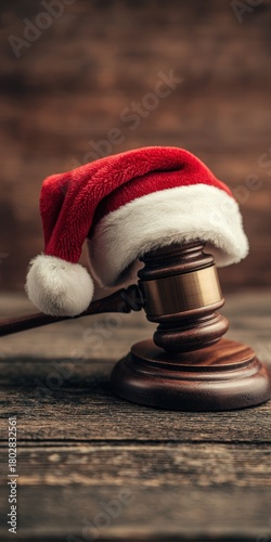 Gavel wearing santa hat representing christmas law concept