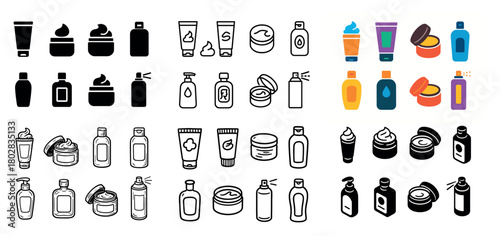 Colorful and monochrome cosmetic icon set