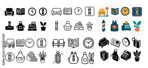 Barber and furniture icons collection