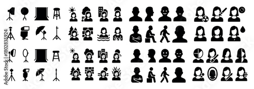 Diverse silhouette icon collection set