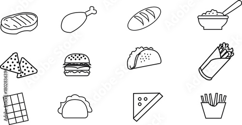 Minimal food and snack icons set