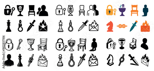 Mixed icon set with chess and locks