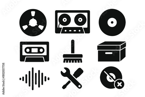 Set of icons for various music and audio equipment