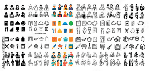 Diverse restaurant crew icons collection