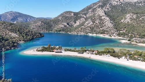 Mountain and Lagoon Landscape of Ölüdeniz – Aerial View of Turquoise Bay and Forested Slopes on the Mediterranean Coast of Turkey