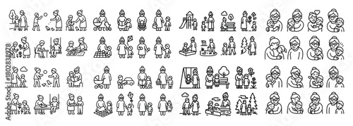 Diverse family activities icon set