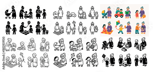 Elderly woman with children activities