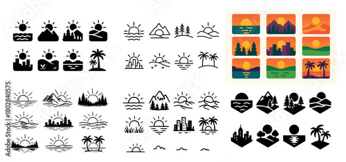 Sun and nature icon set collection