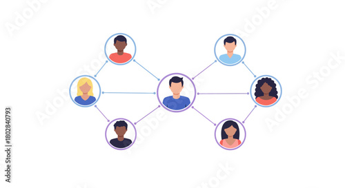 Network of diverse people connected in a social circle.