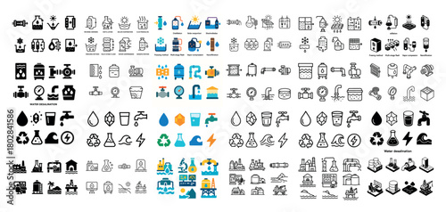 Water desalination icons and symbols