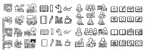 Icon set: reading and studying activities