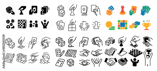 Board game icons and dice illustrations