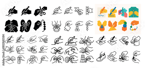 Hands engaged in various craft activities