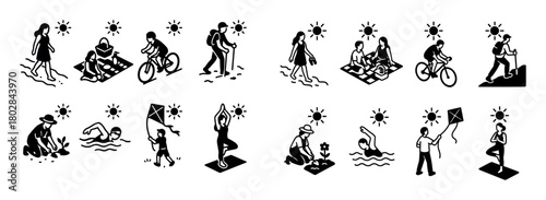 Isometric Sunny Activities Icons