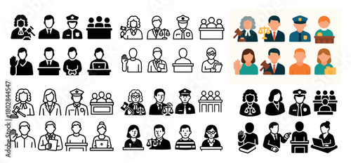 Courtroom figures and legal icons