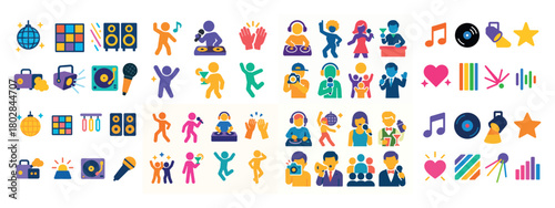 Colorful party and music icon set