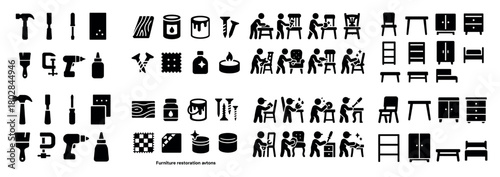 Furniture restoration icons set
