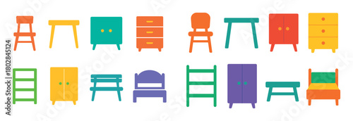 Colorful Furniture Icon Set