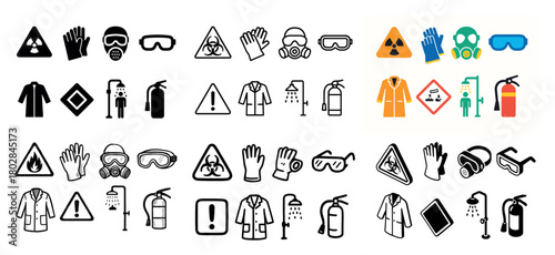 Safety icons: hazards and protections