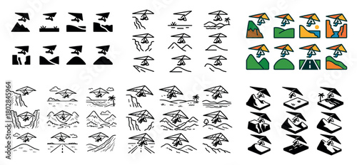 Collection of hang gliding icons set