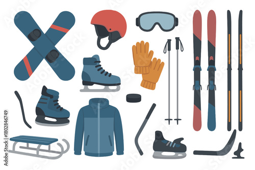 A complete collection of winter sports, isolated on white