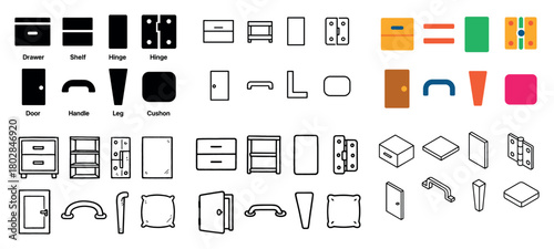 Furniture components and icons collection