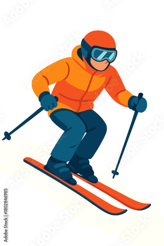 A skier in motion on a snowy slope, bursting with vibrant colors and embodying a winter sports vibe