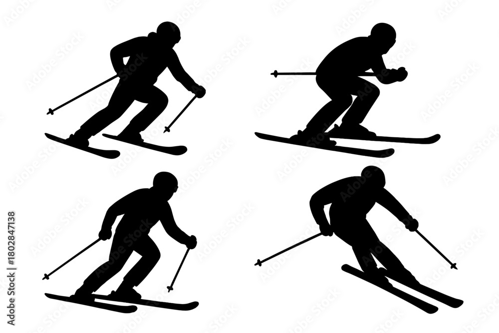 Fototapeta premium EPS vector set featuring an isolated silhouette of a skier in winter