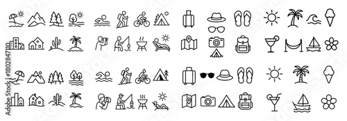 Summer travel icons: adventure and leisure