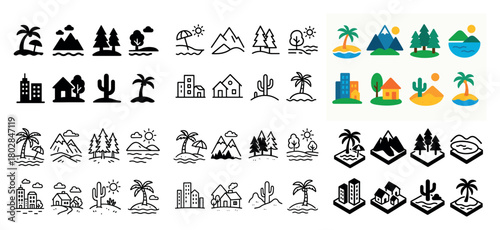 Scenic icons of nature and urban landscapes