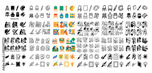 Artistic icon set: paintings and tools