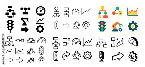 Flowcharts and diagram icons collection
