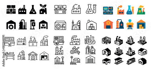 Industrial facility icon set collection