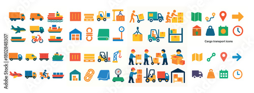 Colorful cargo transport icons