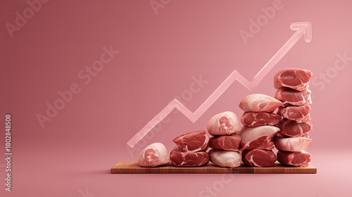 Rising Meat Prices Concept with Raw Cuts and Cost Increase Symbol Representing Inflation and Food Market Changes