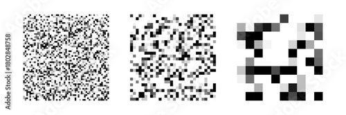 Various levels of pixelated grayscale noise textures in square format with increasing intensity
