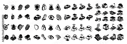 Car security and navigation icons set