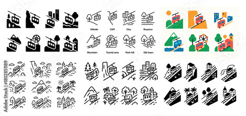 Cable cars and scenic hillside views