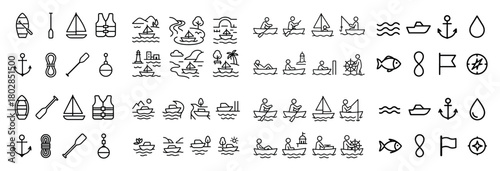 Nautical icons: boats, anchors, waves
