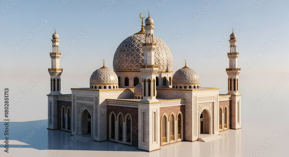 Obraz premium A stunning architectural rendering of a mosque with intricate details and design.