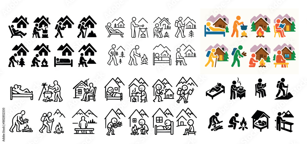 Naklejka premium Outdoor adventure icons collection