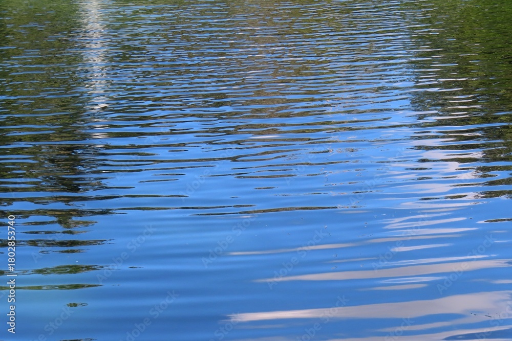 Fototapeta premium Sky reflection of a blue river water surface